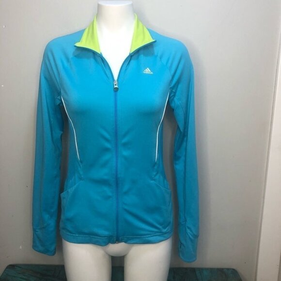 Adidas Light Blue Full Zip Long Sleeve Size Small Activewear - Picture 1 of 11